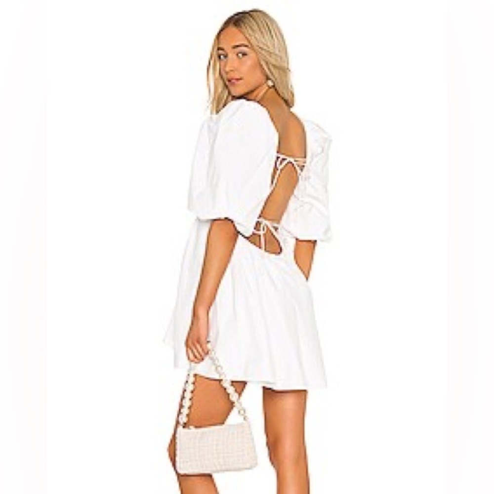 NEW Lovers + Friends White Puff Sleeve Open Back Dress - Picture 3 of 11